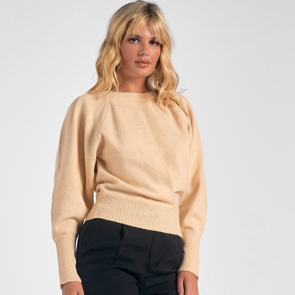 Elan Women's Beige Crew Neck Sweater - Picture 1 of 5